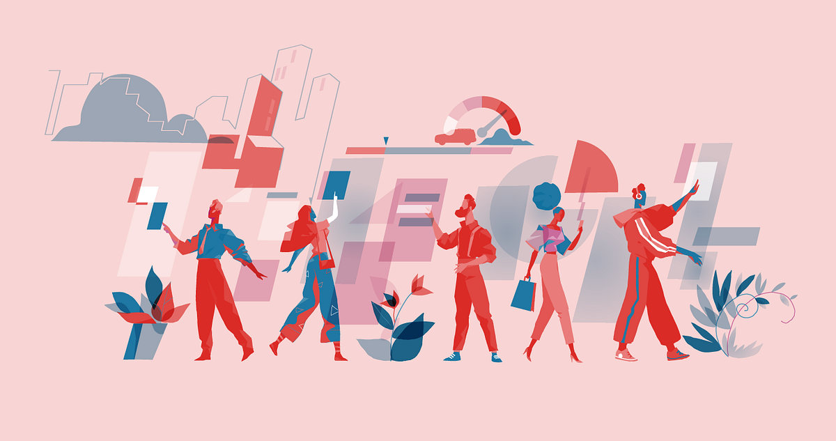 illustration of people in community with data