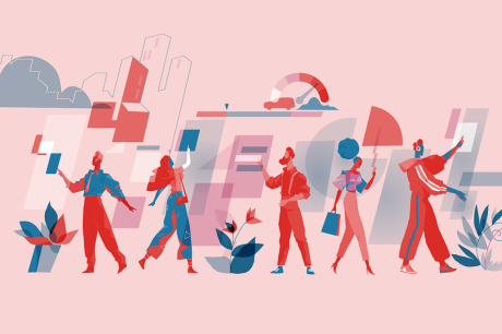 illustration of people in community with data