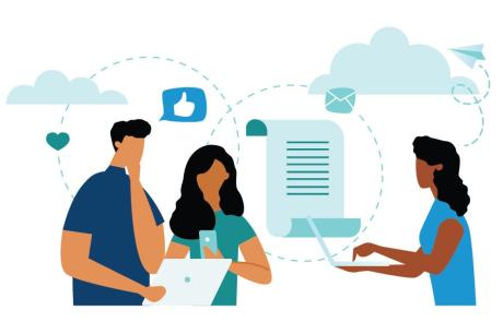 illustration of people working together with data